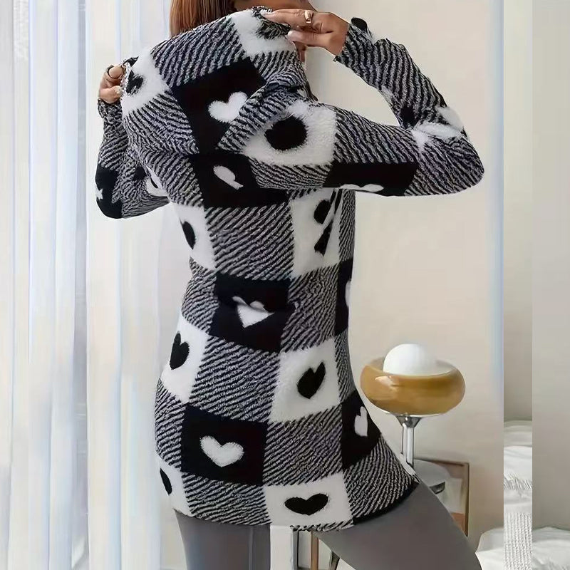 💖 Classic Plaid, Cozy Long-Line Coverage 🍂Women's Zip-Up Hooded Jacket