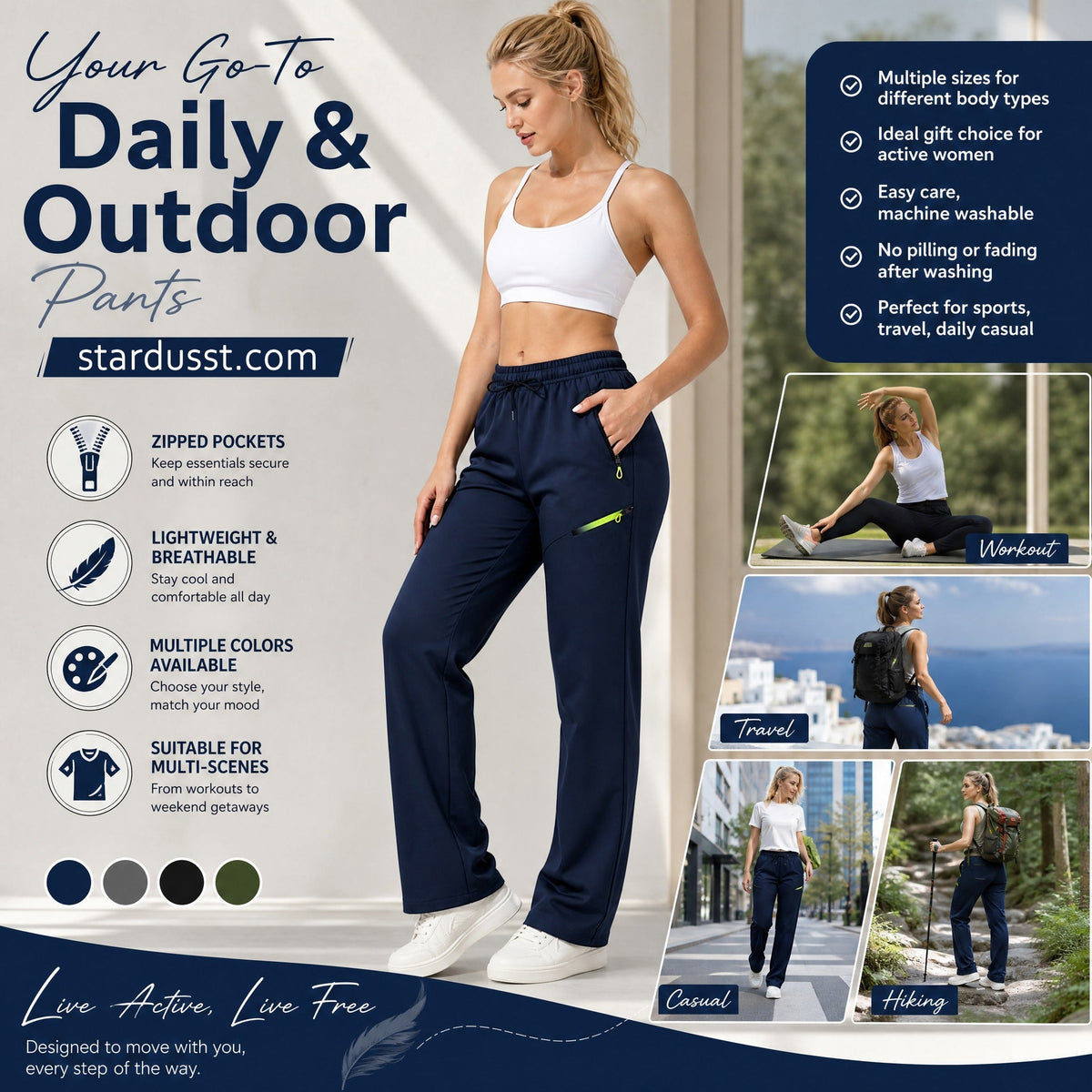 🔥LAST DAY SALE 50% OFF!!🔥Women’s Straight-Leg Cargo Trousers – Elastic Waist, 6-Pocket Casual Pants for Work, Travel & Everyday Wear 👖✨ 4