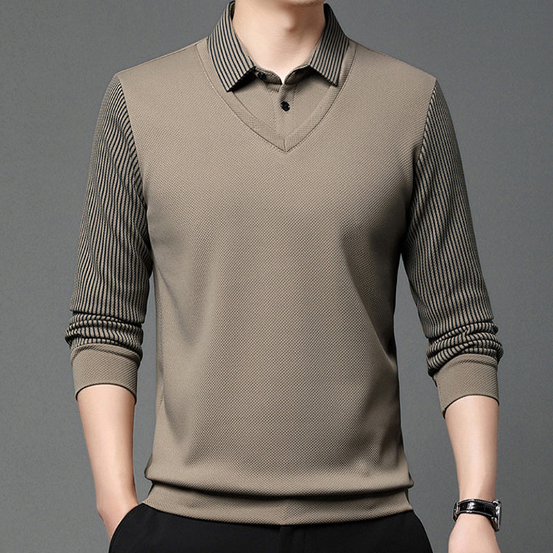 👕Men's False Two-Piece Long Sleeve Top – Smart Casual Two-Piece Look Without The Fuss