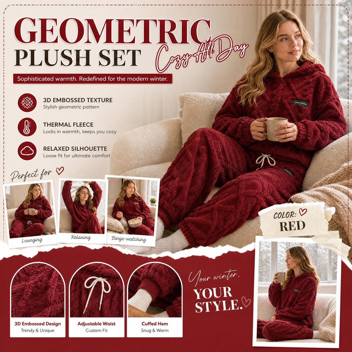 🍂 Embossed Geometric Plush Set – Timeless Comfort & Effortless Style For Every Occasion