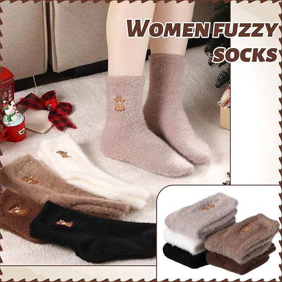 ⏳LAST DAY SALE 50% OFF!🔥Women's Cute Warm Highland Cow Embroidered Plush Socks