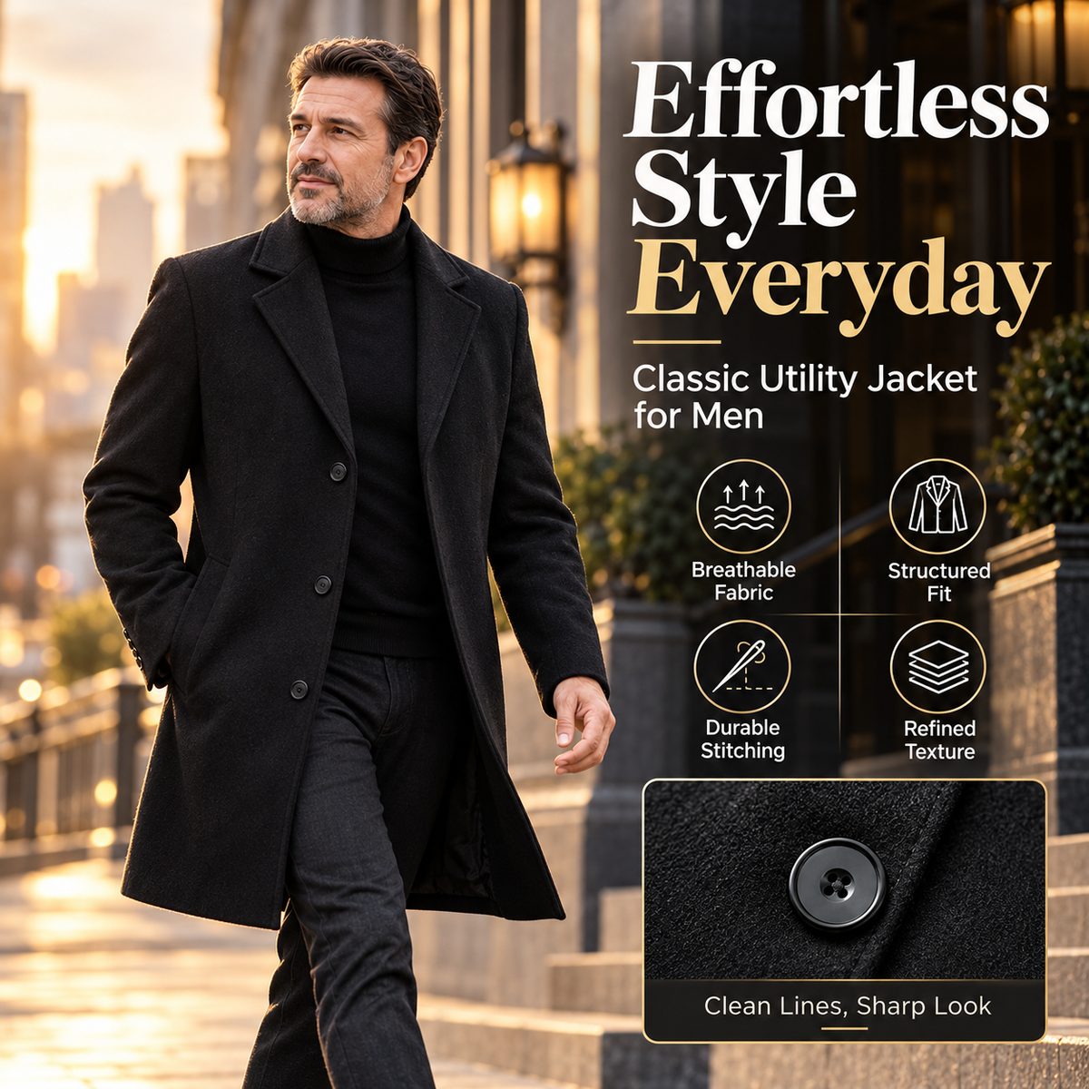 Men's Classic Mid-Length Single-Breasted Coat