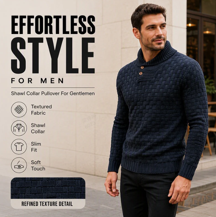 🖤Black Friday Sale🖤🧶 Men's Soft Anti-Pilling Textured Knit Sweater with Buttoned Stand Collar ✨