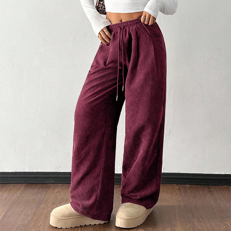 👖✨ Casual Loose Fit Corduroy Trousers for Women – Wide-Leg, Adjustable Waist & Wrinkle-Resistant Retro Style