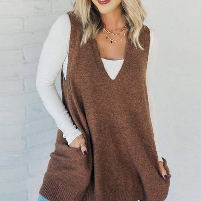 💖Black Friday Mega Deal – 50% off!💖Women's Loose-Fit V-Neck Sweater Vest with Pockets