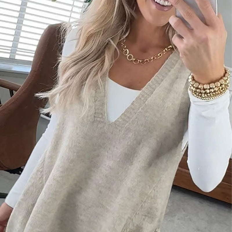 💖Black Friday Mega Deal – 50% off!💖Women's Loose-Fit V-Neck Sweater Vest with Pockets