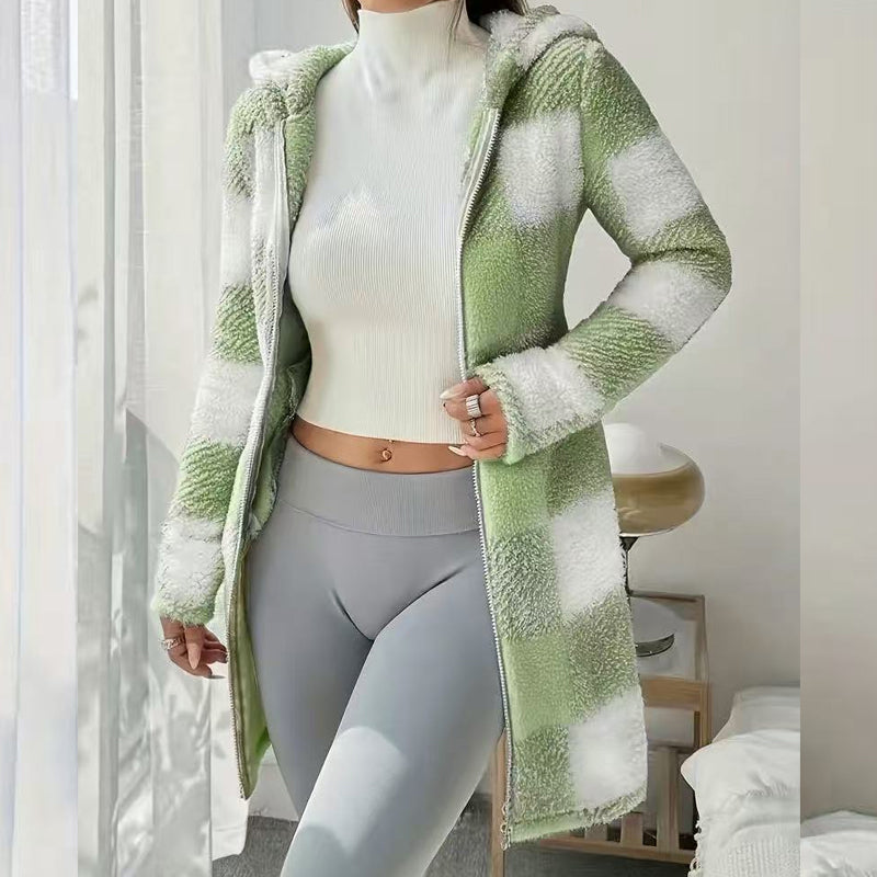 💖 Classic Plaid, Cozy Long-Line Coverage 🍂Women's Zip-Up Hooded Jacket