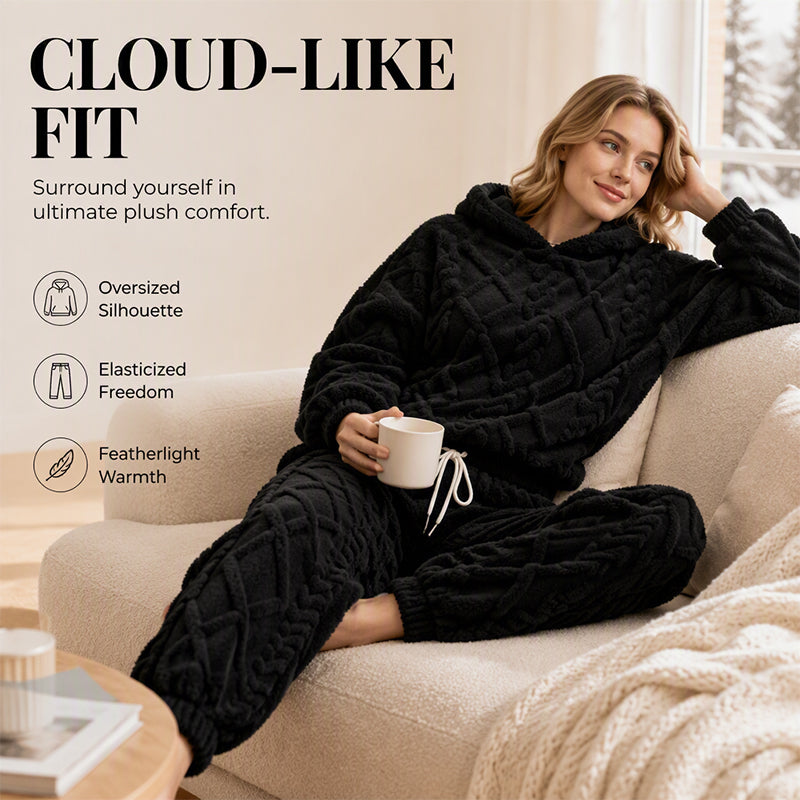 Embossed Geometric Plush Set – Warm embossed plush matching set, trendy & cozy for cold days🍂👚