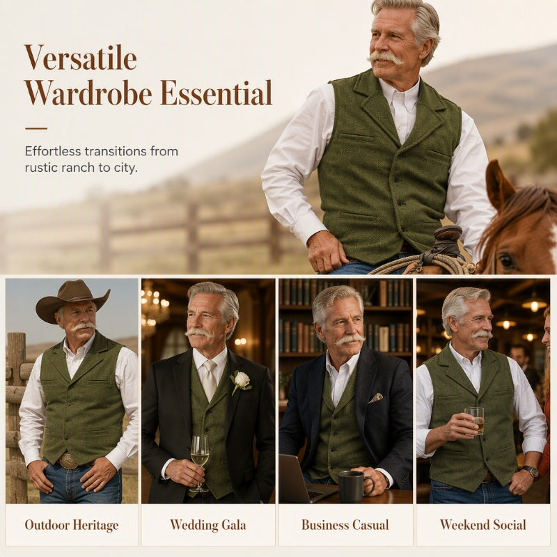 ⏳LAST DAY SALE ONLY￡19.99!🔥✨Men's Vintage Lapel Herringbone Tweed Vest👔🐴