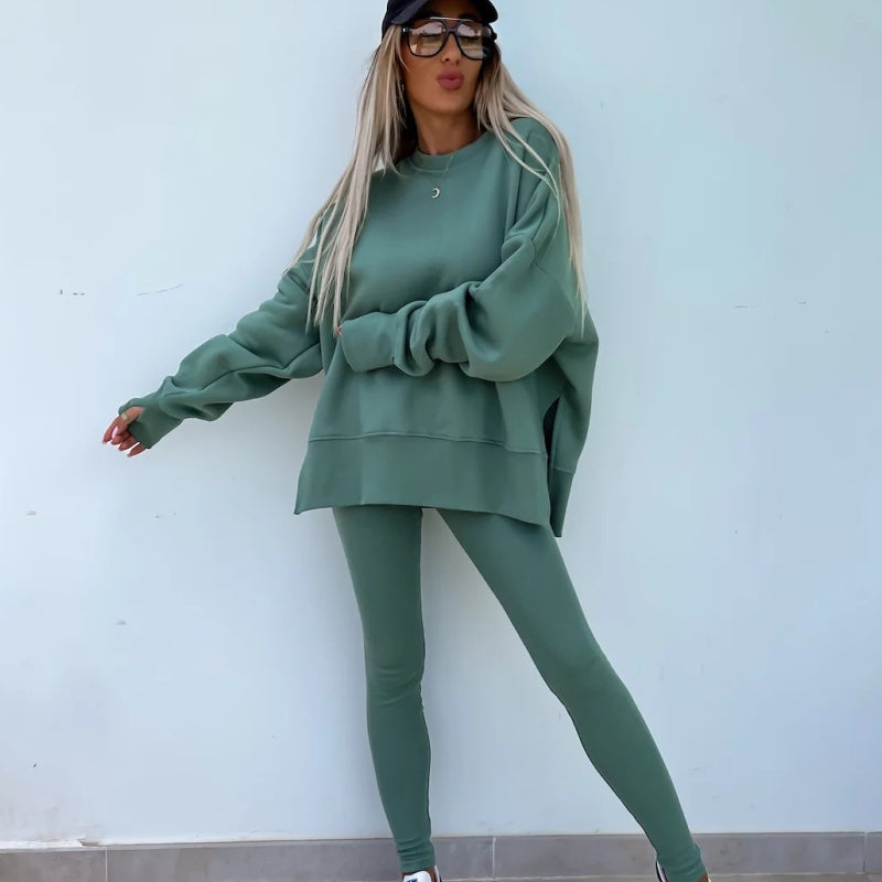 ⏳ 💖Black Friday Mega Deal – 50% off!💖 Women's Long Sleeve Printed Sweatshirt and Leggings 2-piece Set