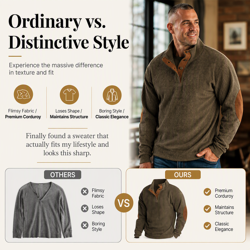 🏆Limited Time 50% Off! Men's Corduroy Stand Collar Sweatshirt