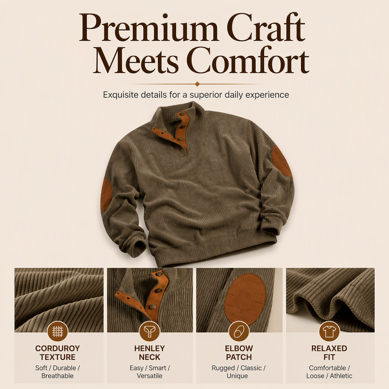 🏆Limited Time 50% Off! Men's Corduroy Stand Collar Sweatshirt