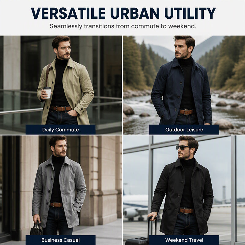 🌧️ Waterproof Coverage, Sharp Urban Style | Men's Mid-Length Trench Coat