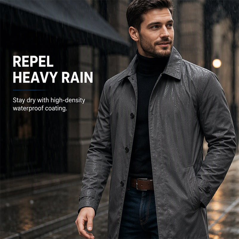 🌧️ Waterproof Coverage, Sharp Urban Style | Men's Mid-Length Trench Coat
