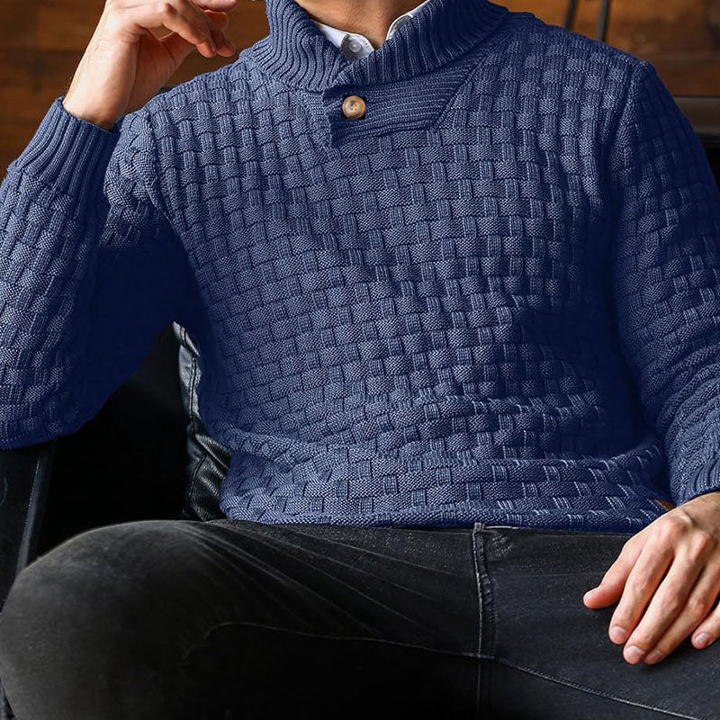 🖤Black Friday Sale🖤🧶 Men's Soft Anti-Pilling Textured Knit Sweater with Buttoned Stand Collar ✨