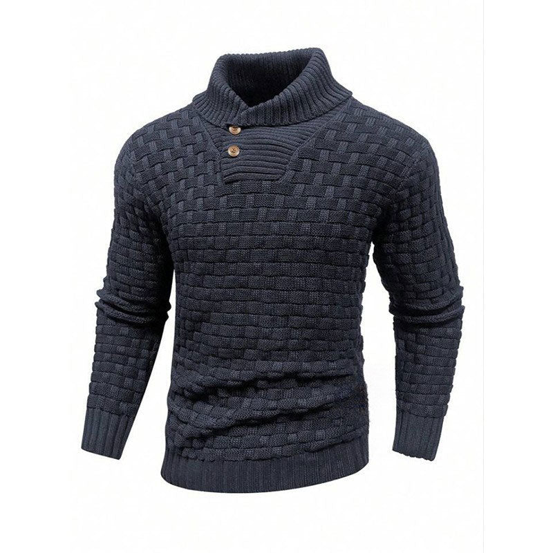 🖤Black Friday Sale🖤🧶 Men's Soft Anti-Pilling Textured Knit Sweater with Buttoned Stand Collar ✨