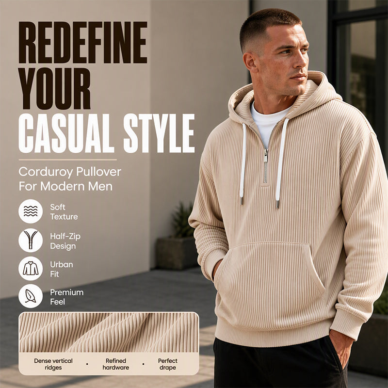 🖤Black Friday Sale🖤🛍️ Men's Casual Half-Zip Corduroy Hoodie