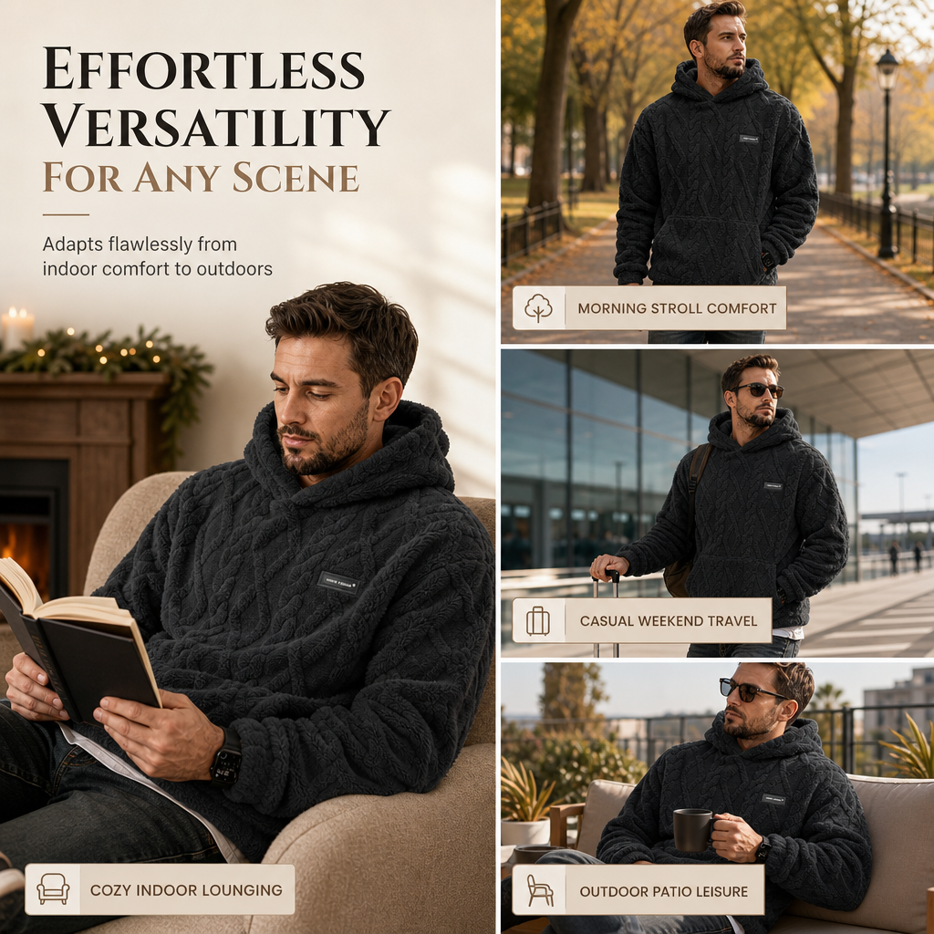 🧥Men's Winter Lined Hoodie Jacquard Pattern Long Sleeve Pullover Sweatshirt for Casual Outdoor Wear