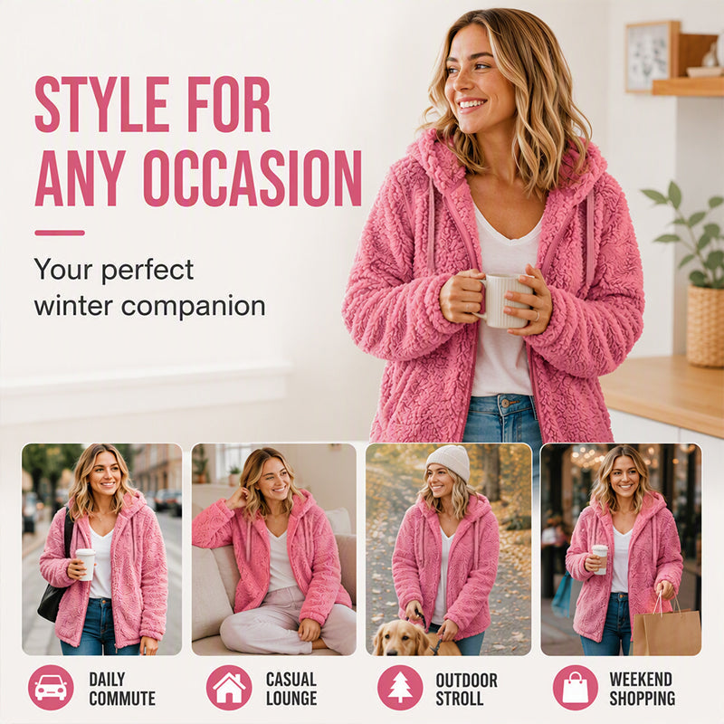 ⏳LAST DAY SALE ONLY ￡16.99!!🔥 Women’s Cosy Hooded Zip Fleece Jacket – Soft, Warm & Perfect for Everyday Life🧥