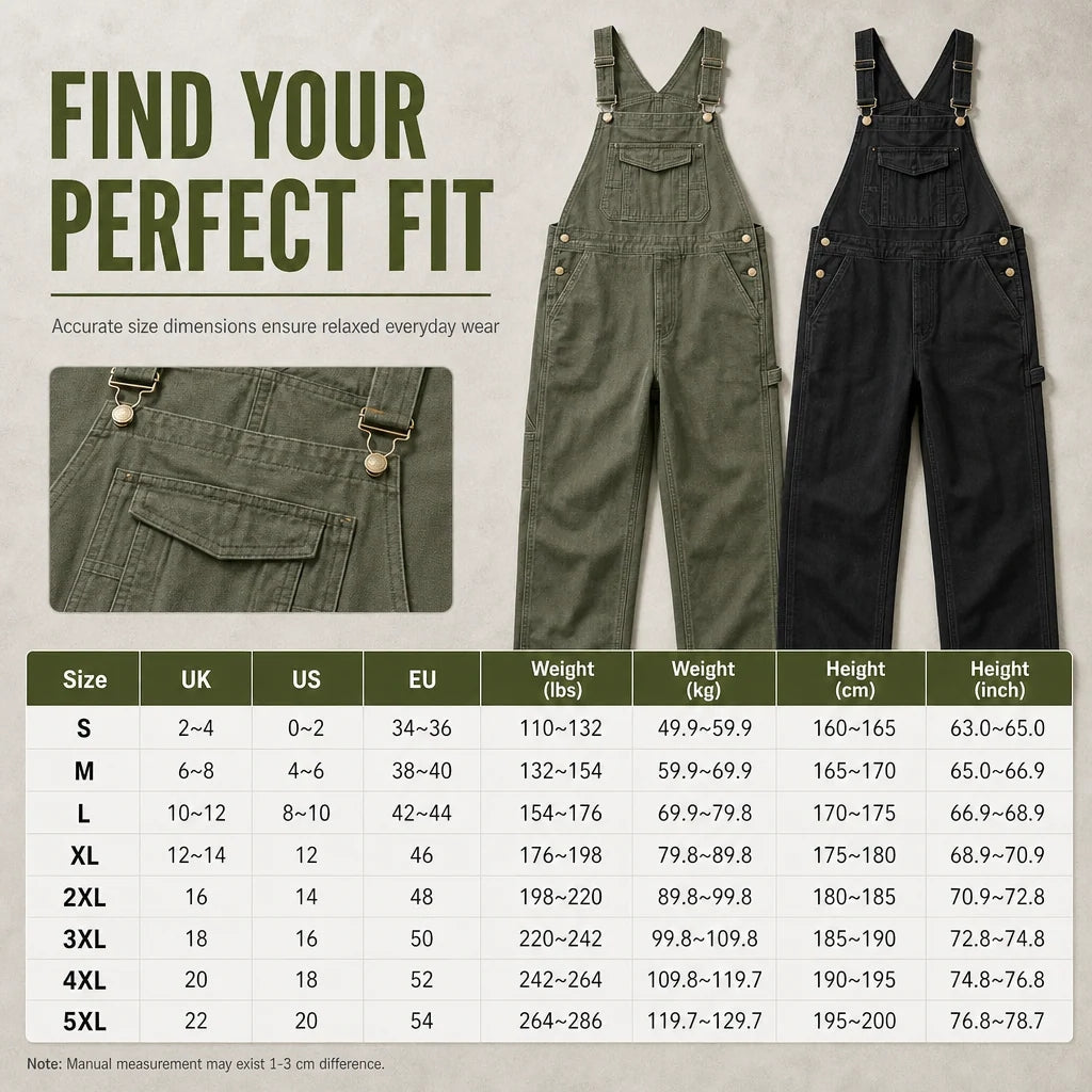 Men's Casual Loose Straight Leg Denim Overalls