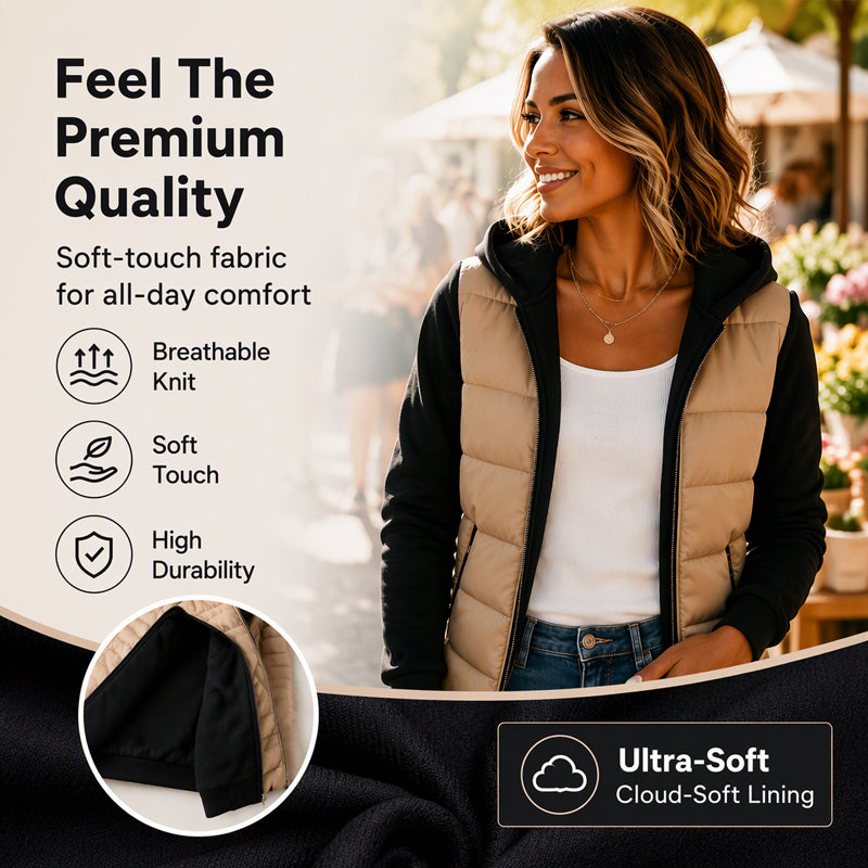 👜 50% off all women's fashion! ✨ Women's hooded quilted jacket with color blocks