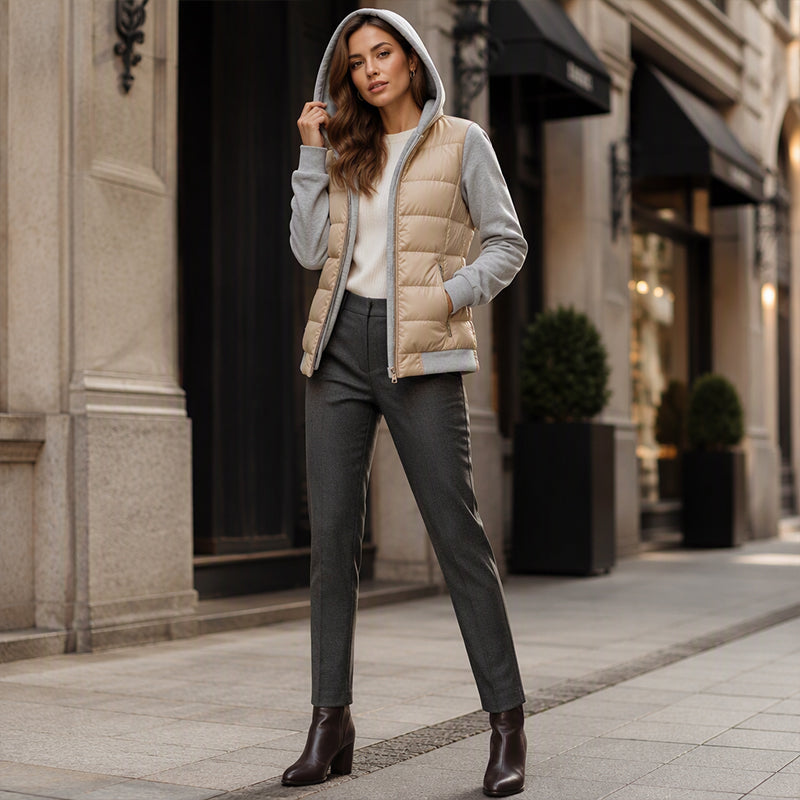 👜 50% off all women's fashion! ✨ Women's hooded quilted jacket with color blocks