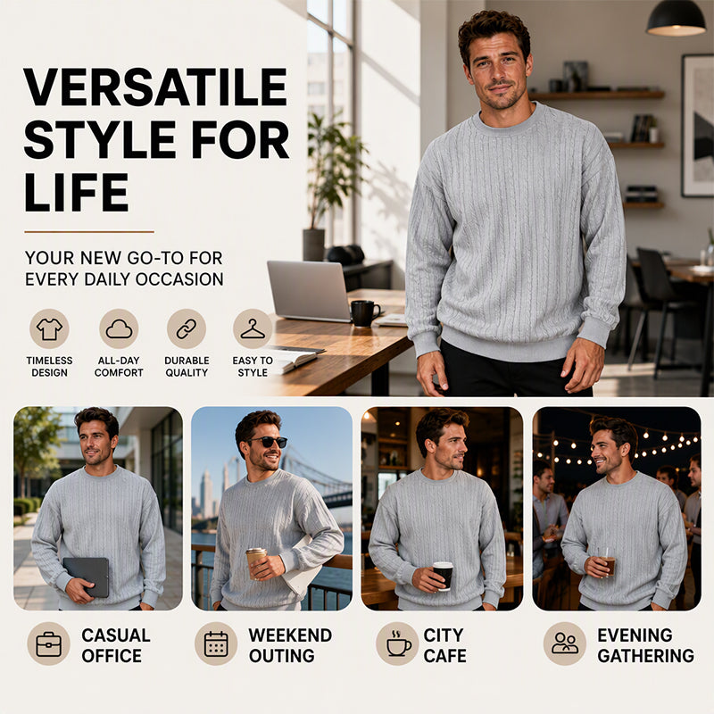 Hot Sale 50% OFF🔥Men's Cable Knit Crewneck Sweatshirt