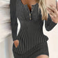 Womens Autumn Winter Solid Color Long Sleeve Slim Fit Bodycon Button Dress