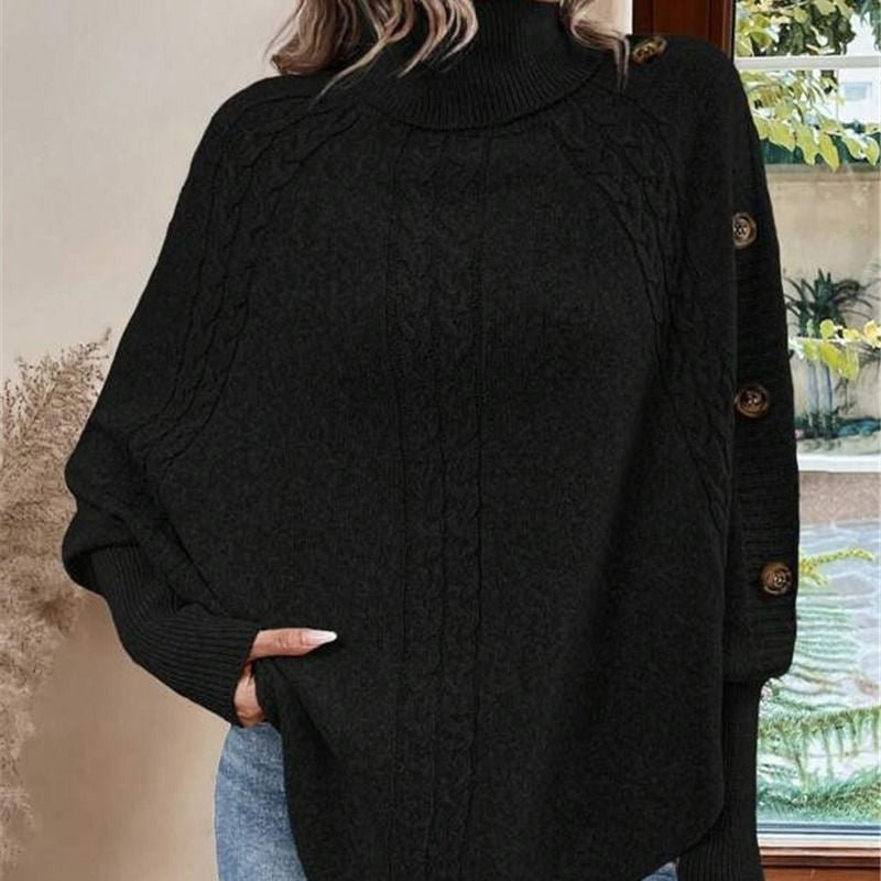 ✨Women's Elegant High-Neck Asymmetrical Hem Cape Sweater