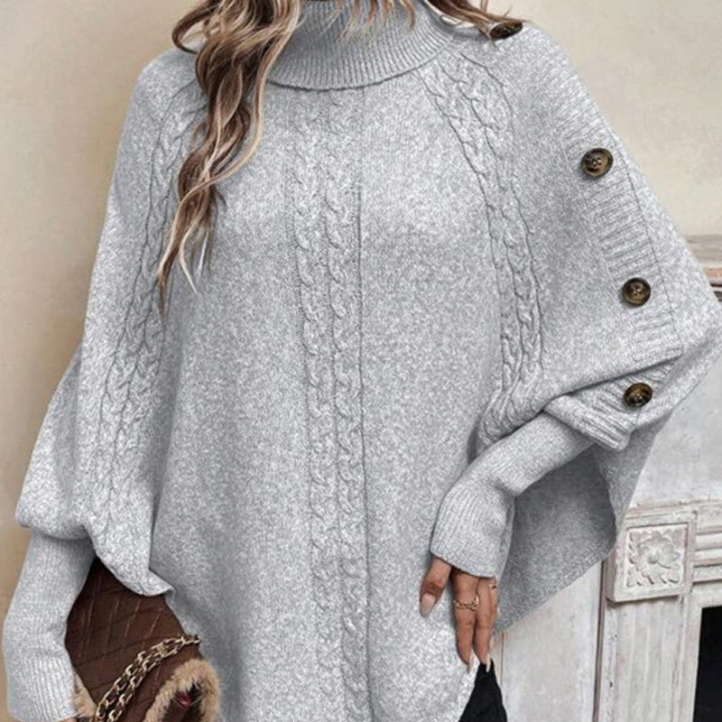 ✨Women's Elegant High-Neck Asymmetrical Hem Cape Sweater
