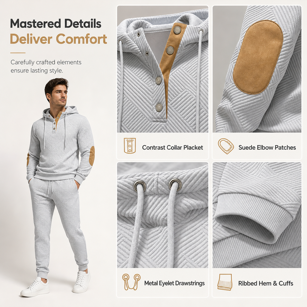 🧥 Men's 2 Piece Hoodie Set – Premium Jacquard Knit, Breathable & Always Cool