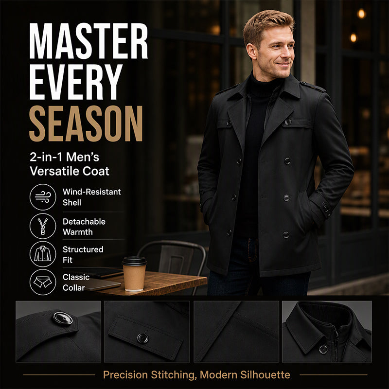 Men's Mid-Length Trench Coat with Detachable Liner