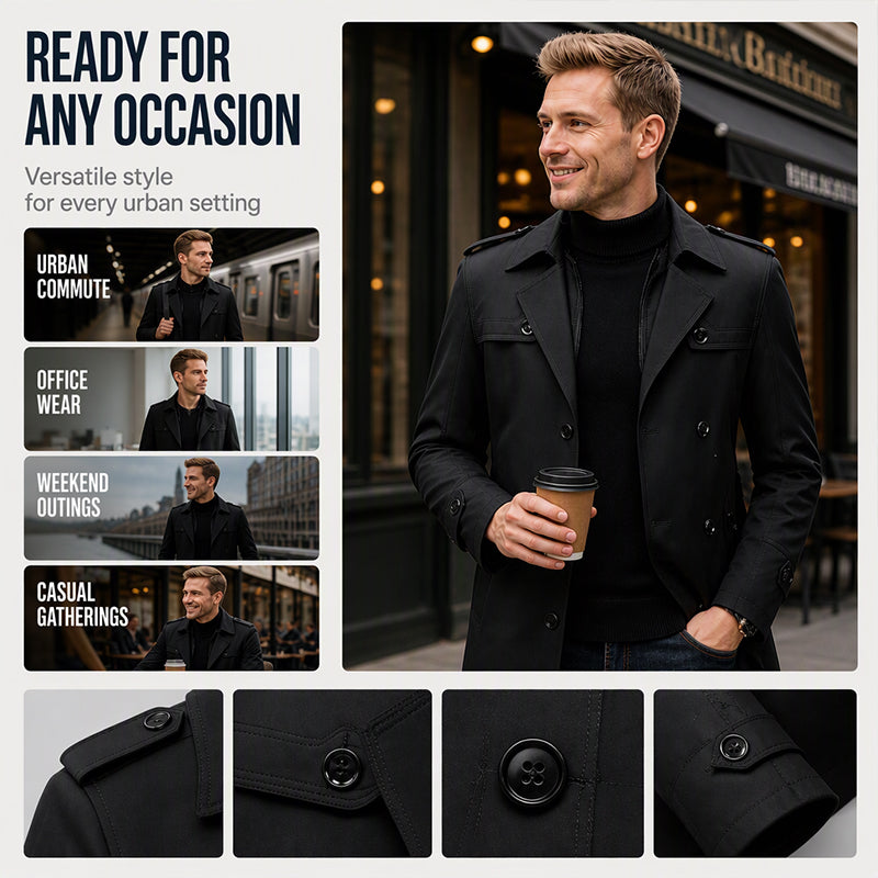 Men's Mid-Length Trench Coat with Detachable Liner