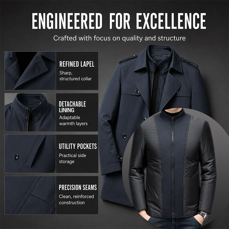 Men's Mid-Length Trench Coat with Detachable Liner