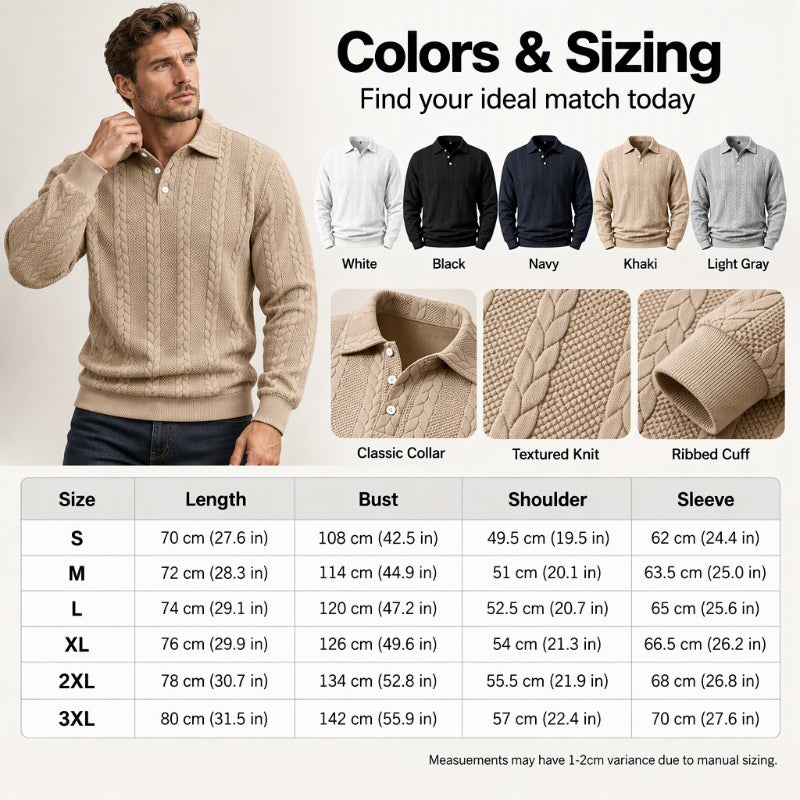 🖤Black Friday Sale:50% OFF🖤 ☕️ Men's Casual Jacquard Cable Texture Top