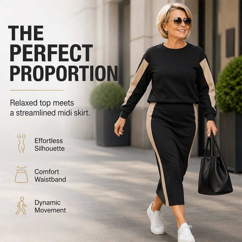 🖤Black Friday Sale🖤👗 Women's Knit Two-Piece Sweatshirt & Midi Skirt Set | Cozy & Coordinated – Effortless Chic for Everyday ✨