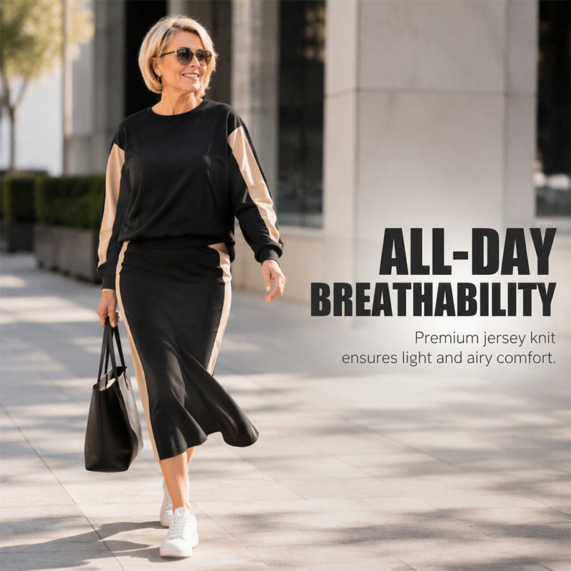 🖤Black Friday Sale🖤👗 Women's Knit Two-Piece Sweatshirt & Midi Skirt Set | Cozy & Coordinated – Effortless Chic for Everyday ✨