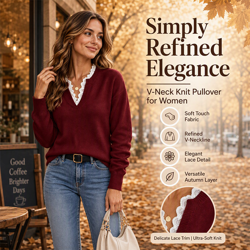 💖Black Friday Mega Deal – 50% off!💖 🍂 Women's Mock Neck Lace Trim Knit Sweater
