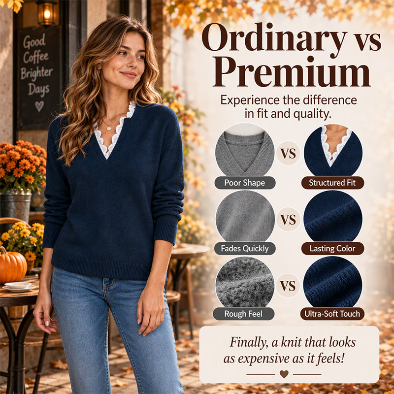 💖Black Friday Mega Deal – 50% off!💖 🍂 Women's Mock Neck Lace Trim Knit Sweater