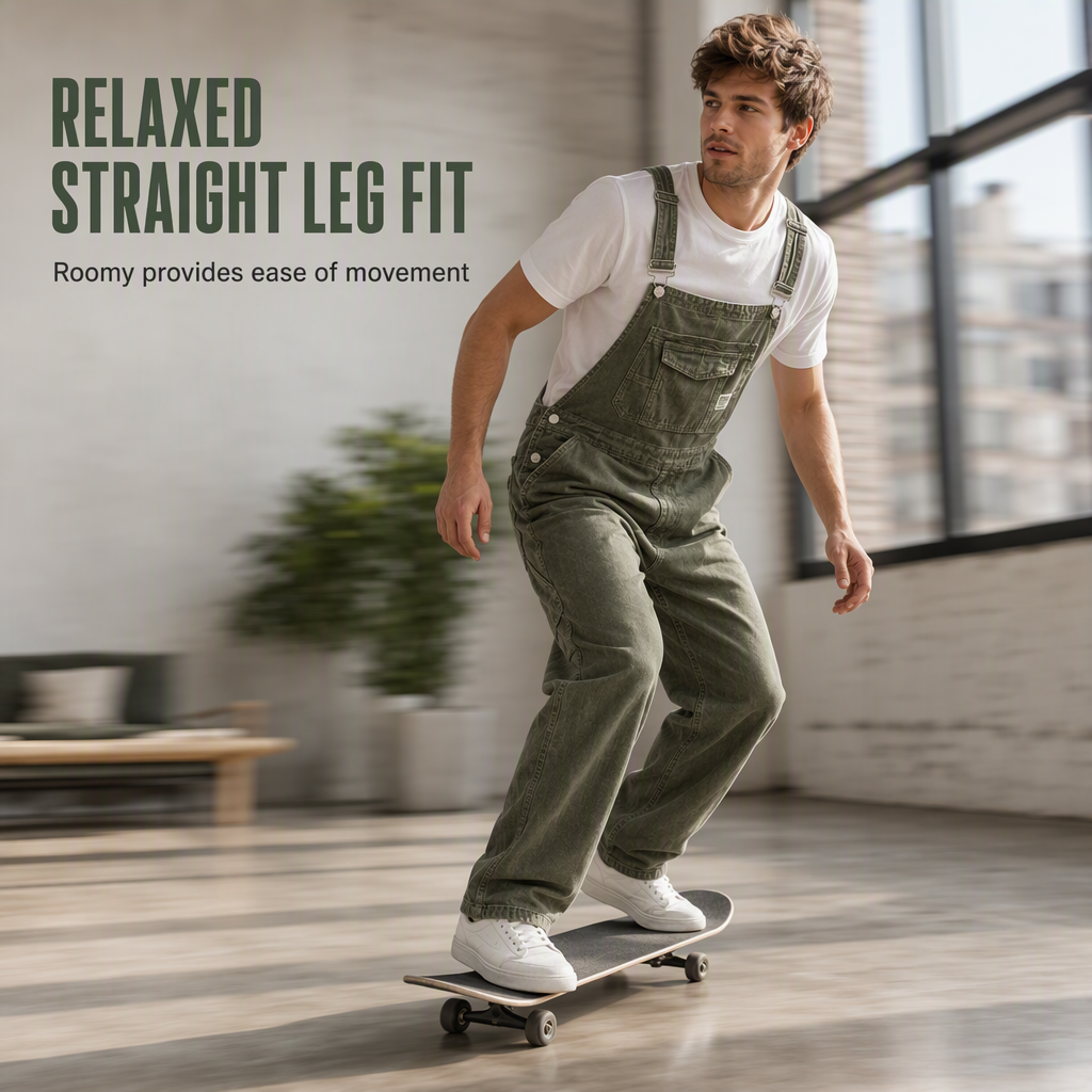 Men's Casual Loose Straight Leg Denim Overalls