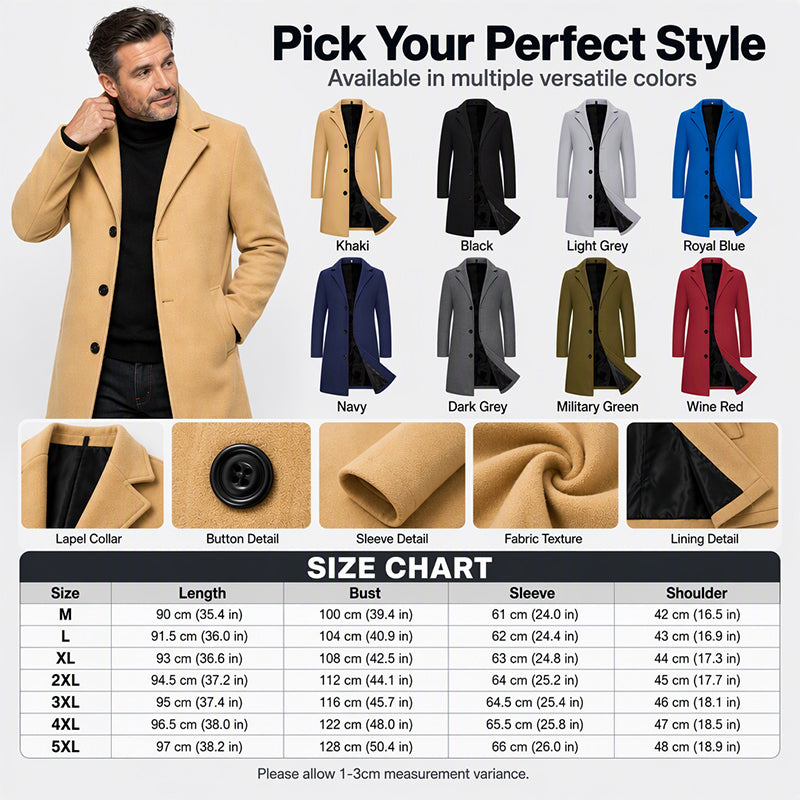 Men's Classic Mid-Length Single-Breasted Coat