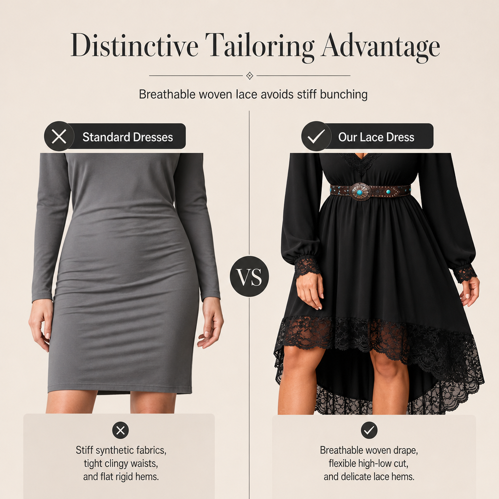 🖤 Women's Elegant Floral Lace Dress with Flowing High-Low Hem ✨