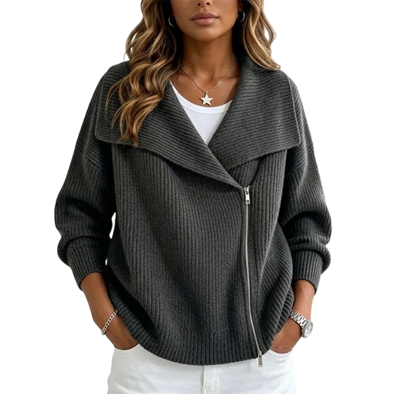 Women's Chic Asymmetrical Zip Up Sweater Jacket