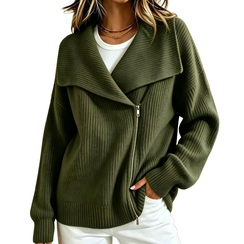 Women's Chic Asymmetrical Zip Up Sweater Jacket