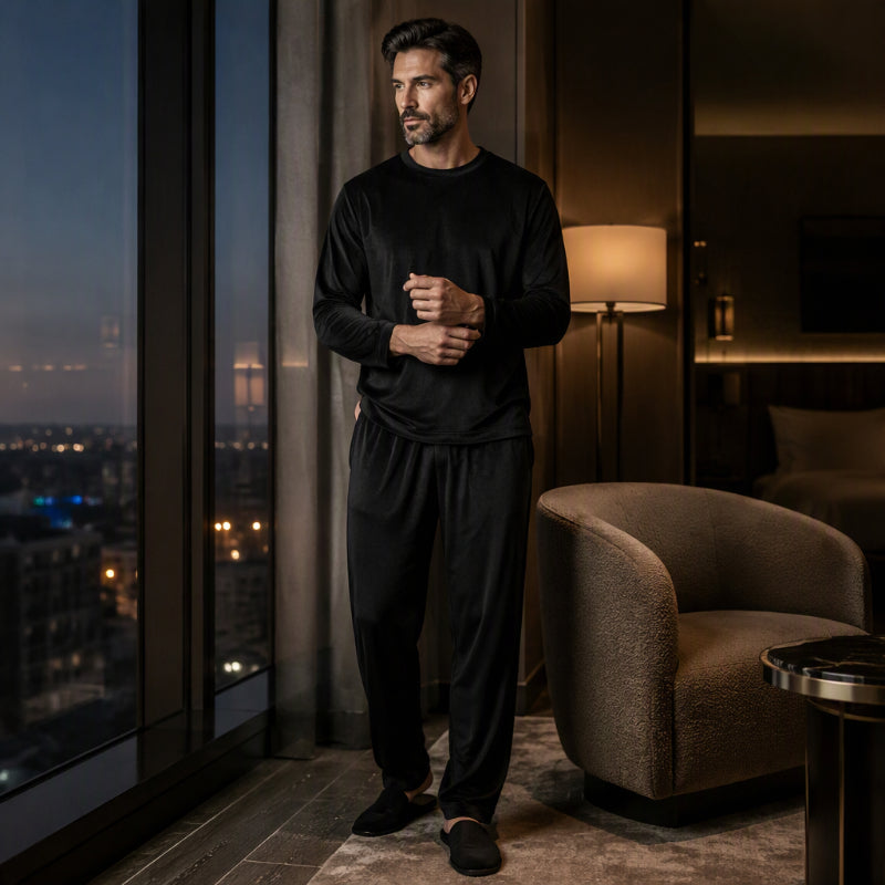 🌙 All-Night Warmth, Soft Velvet Feel | Men's Cozy Thermal Velvet Pajama Set🔥𝙁𝙧𝙚𝙚 𝙎𝙝𝙞𝙥𝙥𝙞𝙣𝙜