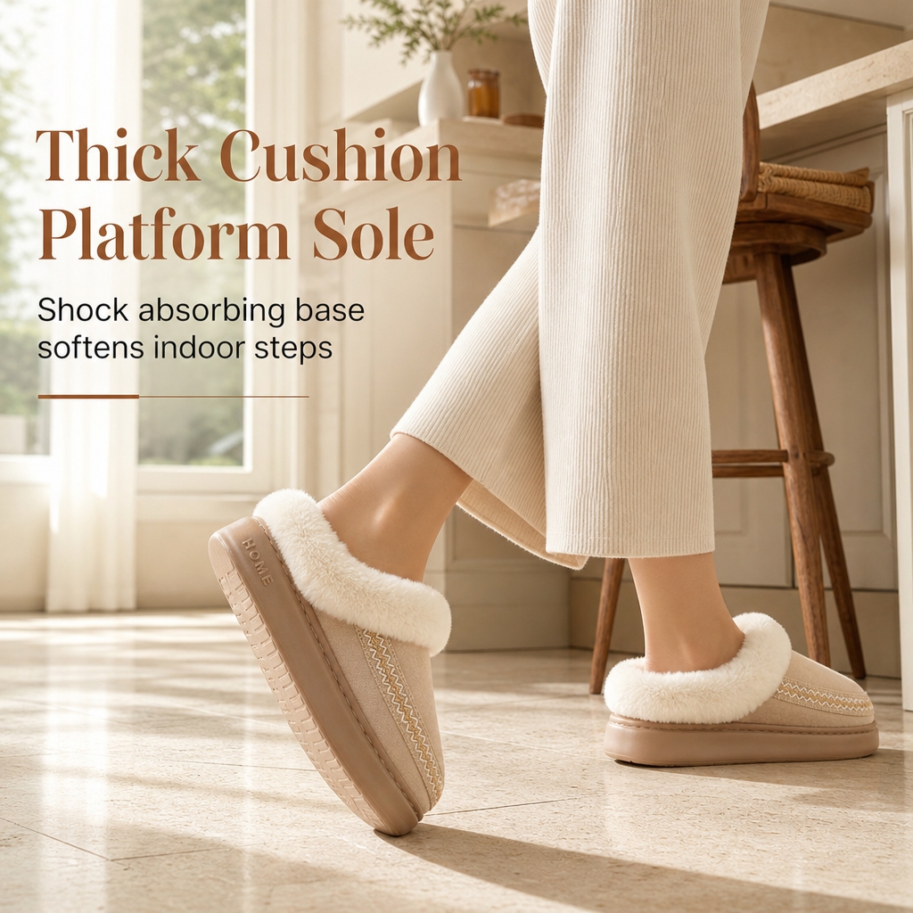 Womens Warm Thickened Slippers Non Slip Indoor Home House Shoes with Lace Trim