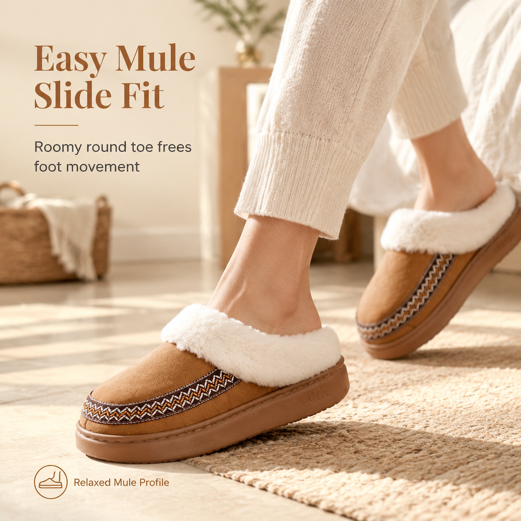Womens Warm Thickened Slippers Non Slip Indoor Home House Shoes with Lace Trim