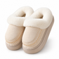 Womens Warm Thickened Slippers Non Slip Indoor Home House Shoes with Lace Trim