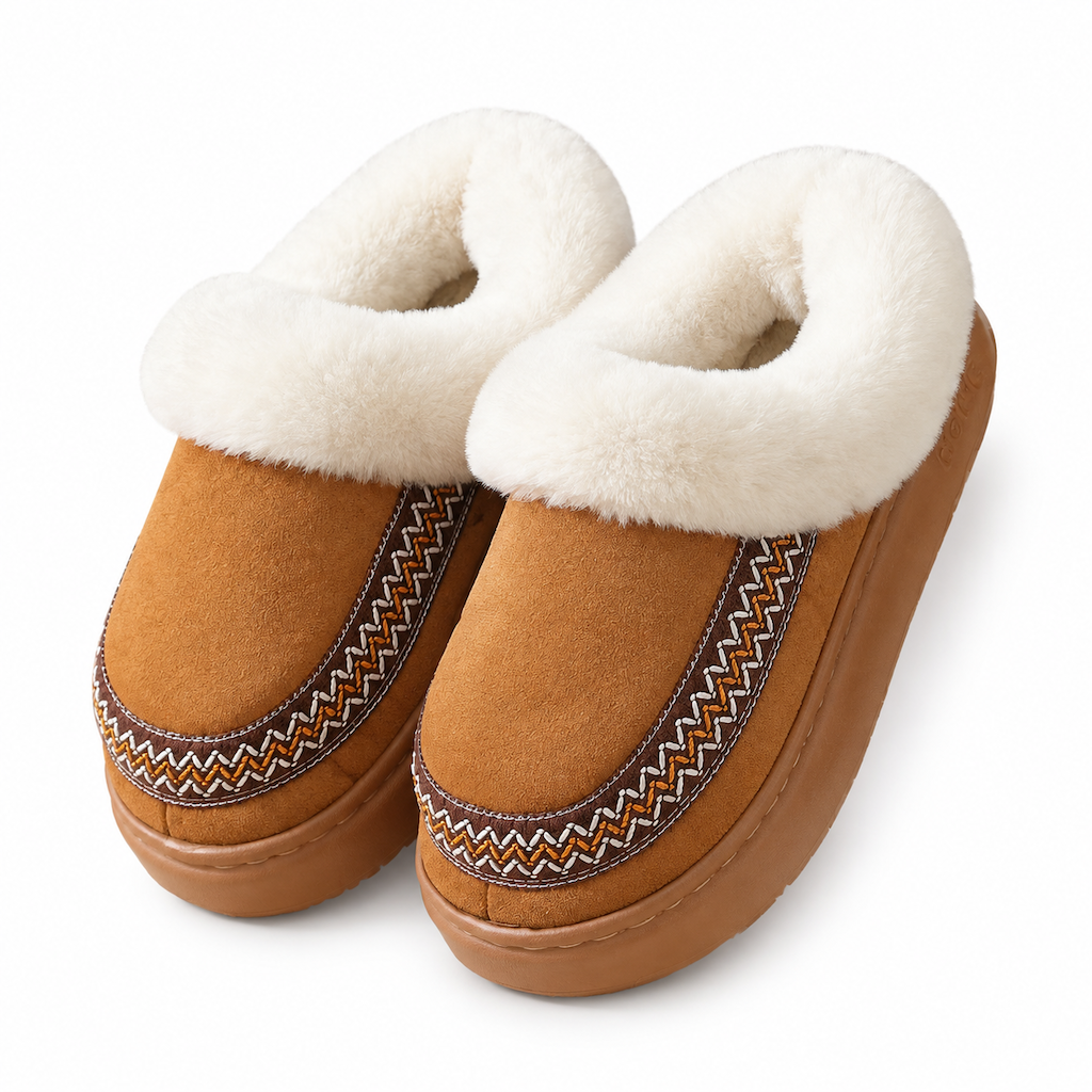 Womens Warm Thickened Slippers Non Slip Indoor Home House Shoes with Lace Trim