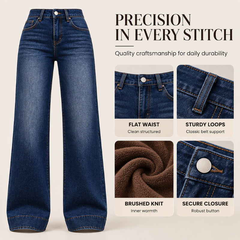 👖 Leg-Elongating Silhouette, Toasty Thermal Warmth | Women's High Waist Thermal Wide-Leg Jeans